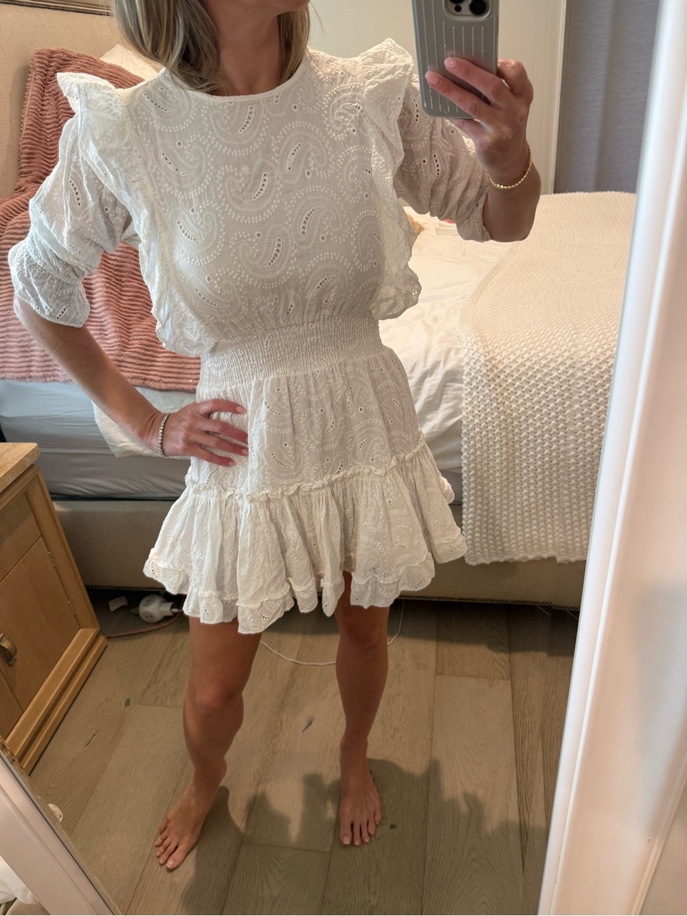 MISA Los Angeles White Eyelet Ruffle Mini Dress Size S